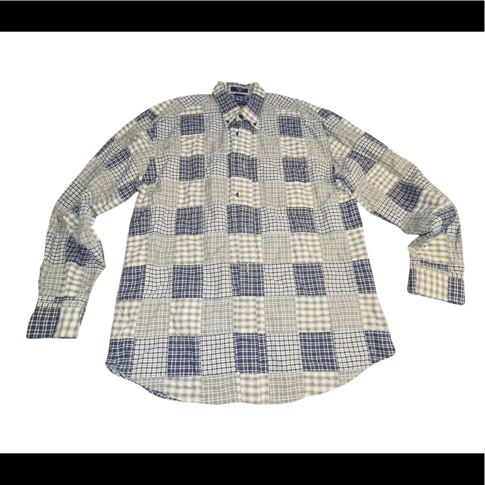 Vintage Nautical long sleeve button down‎ plaid patchwork quilt shirt mens xl